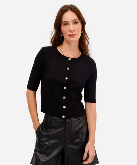cardigan feminino de tricot com botões preto P cardigan feminino de tricot com botões preto P