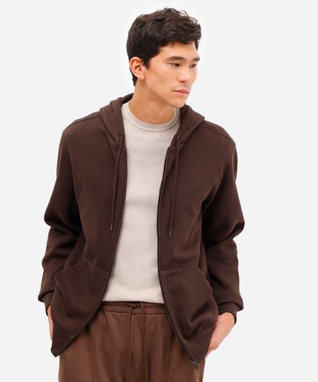 jaqueta básica masculina de moletom com capuz marrom GG