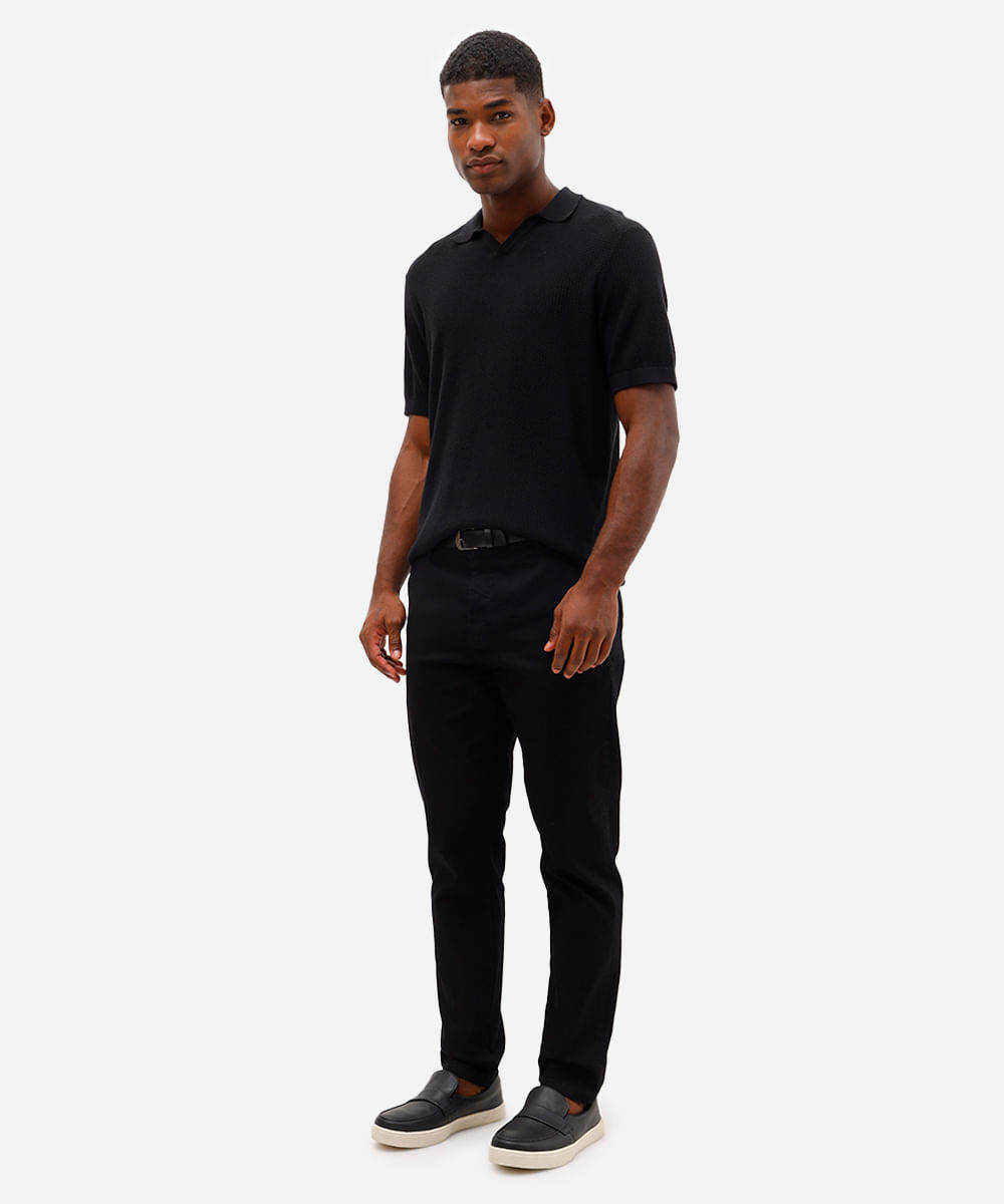 calça slim masculina de sarja com cinto preta