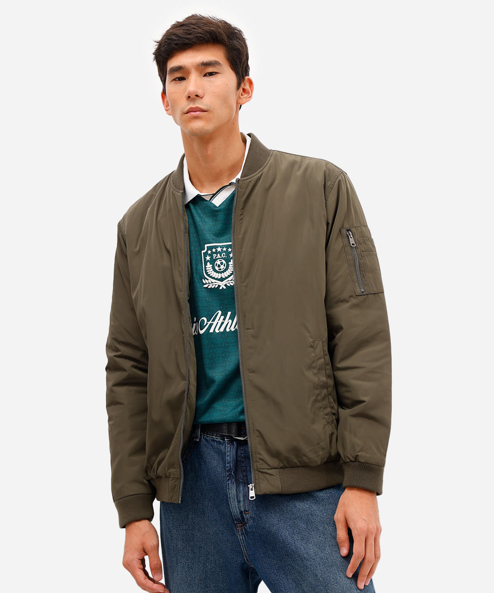 jaqueta bomber masculina bolso com zíper verde