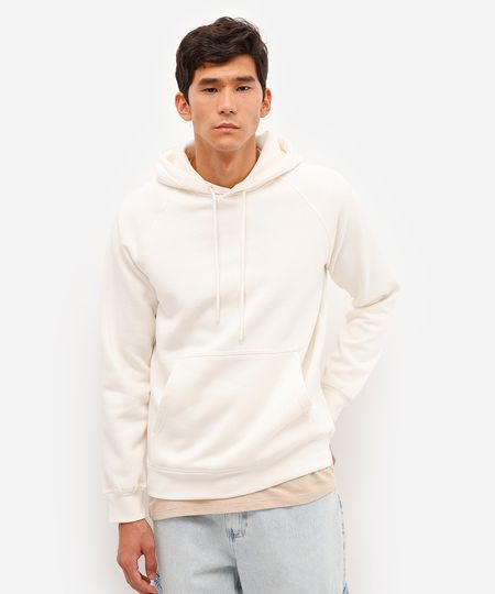 blusão básico masculino de moletom com capuz off white M