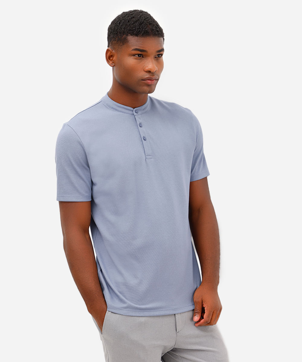 polo masculina comfort gola padre manga curta azul