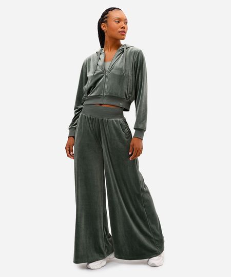 calça wide leg feminina plush esportiva ace verde M