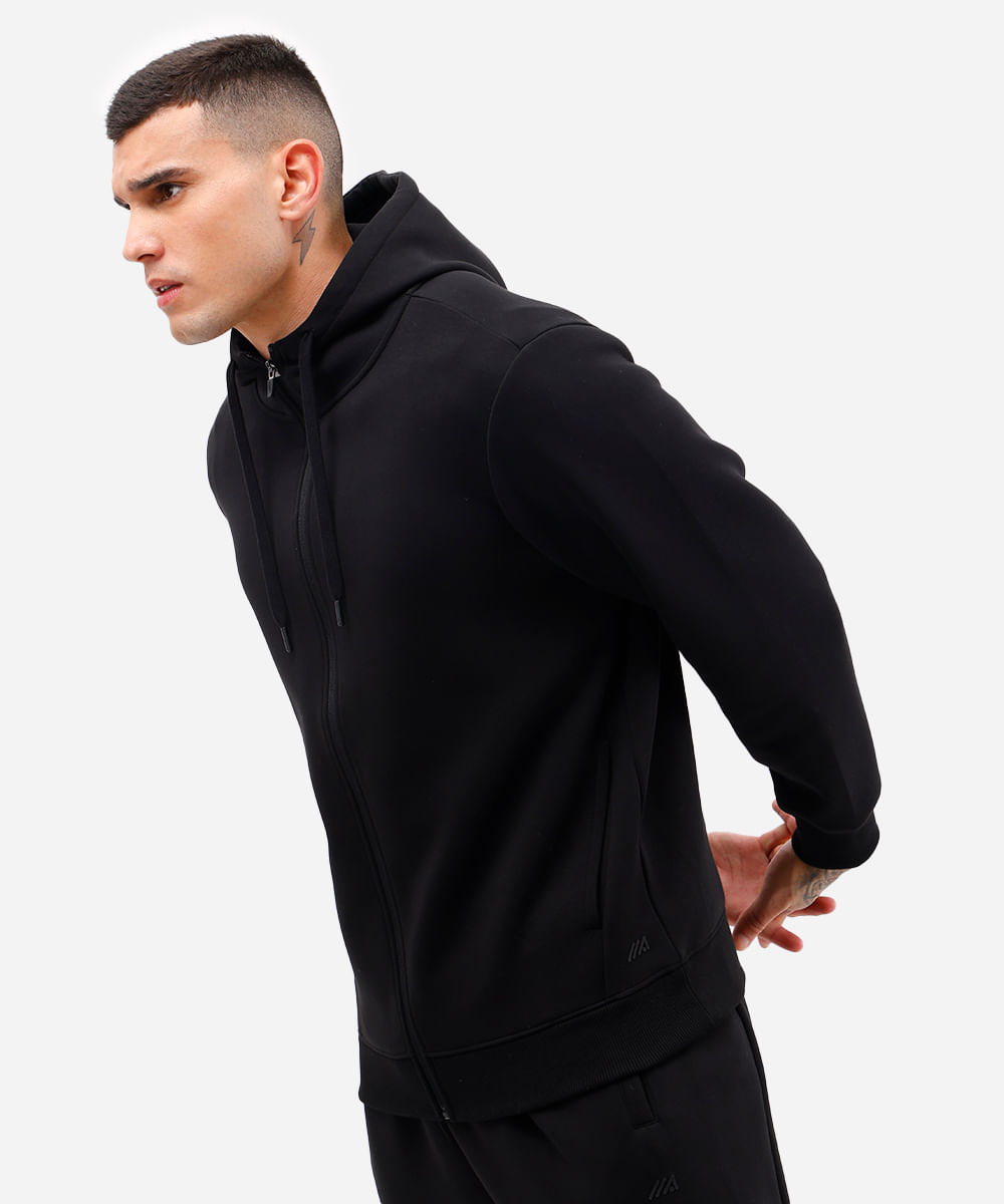 jaqueta masculina de moletom esportiva ace com capuz e bolso preta