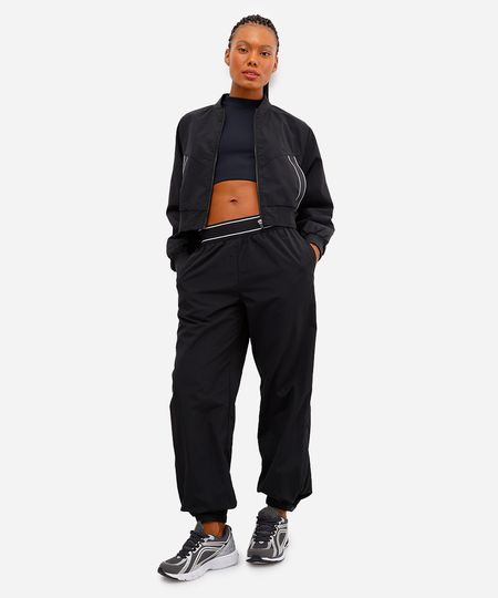 calça jogger feminina esportiva ace barra ajustável preta GG