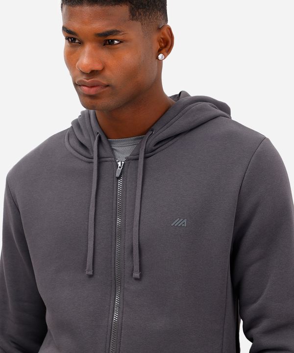 jaqueta masculina de moletom esportiva com capuz e bolso cinza GG