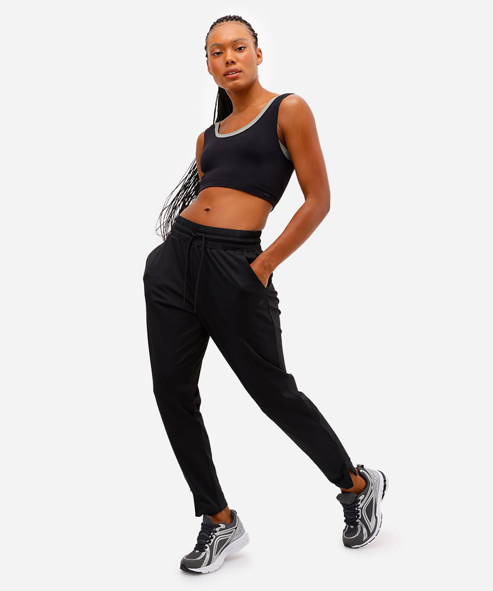 calça jogger feminina esportiva com zíper na barra preta