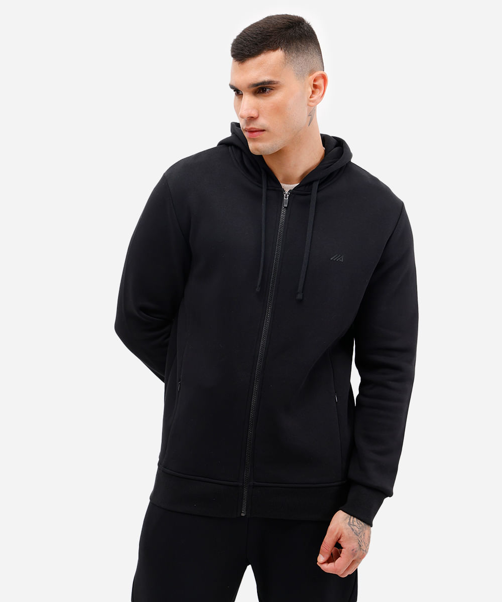 jaqueta masculina de moletom esportiva ace com capuz e bolso preta