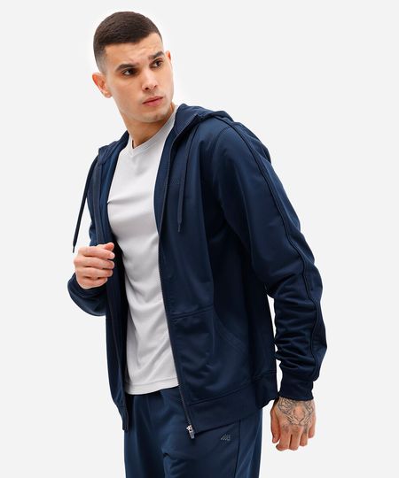 jaqueta com bolsos gola alta com capuz esportiva ace azul P