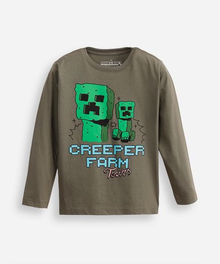 blusa de algodão infantil creeper farm tours minecraft verde 4 blusa de algodão infantil creeper farm tours minecraft verde 4