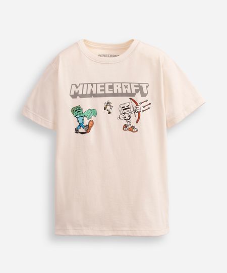camiseta de algodão infantil manga curta minecraft bege 6