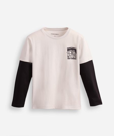 blusa de algodão infantil manga sobreposta minecraft - cinza claro 8 blusa de algodão infantil manga sobreposta minecraft - cinza claro 8