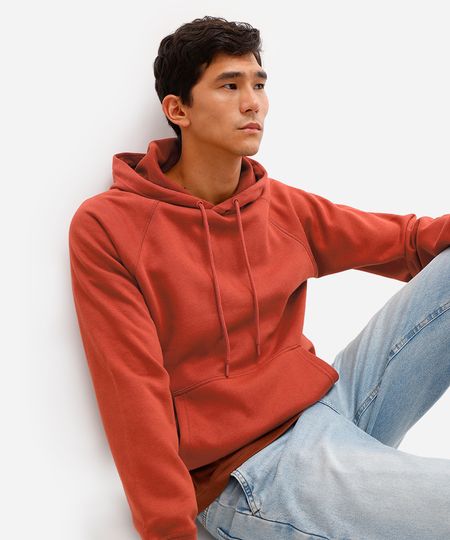 blusão básico masculino de moletom com capuz laranja GG blusão básico masculino de moletom com capuz laranja GG