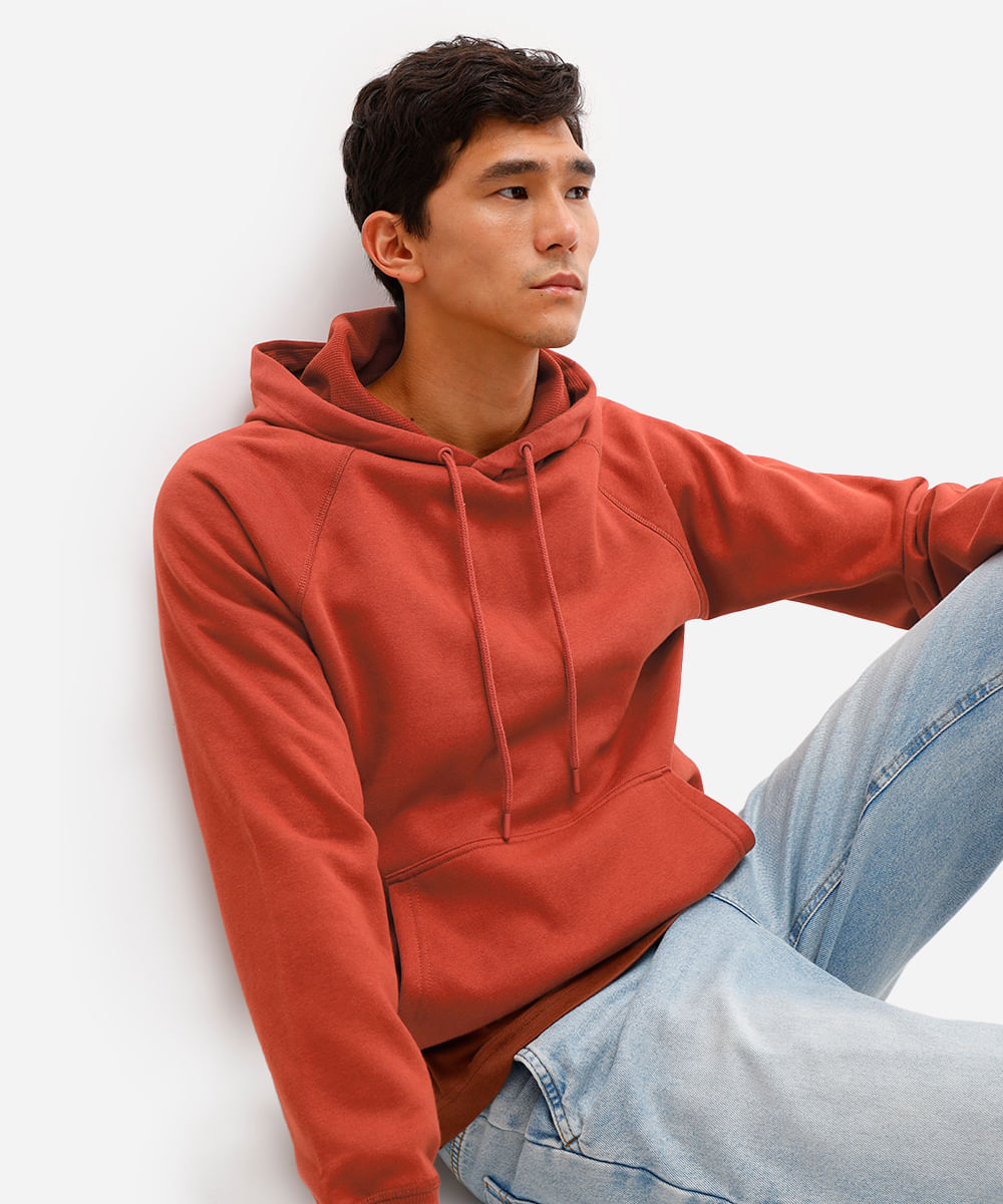 blusão básico masculino de moletom com capuz laranja