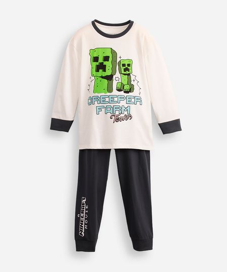 pijama longo infantil creeper farm tours minecraft off white 12