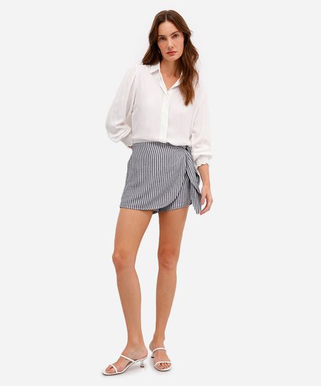 short saia feminino com linho listrado azul 40 short saia feminino com linho listrado azul 40