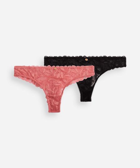 kit de 2 calcinhas fio dental de renda floral colorido P kit de 2 calcinhas fio dental de renda floral colorido P