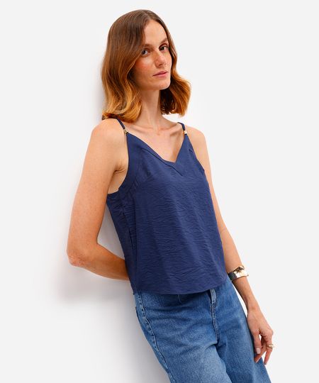 regata feminina de viscose texturizada azul PP