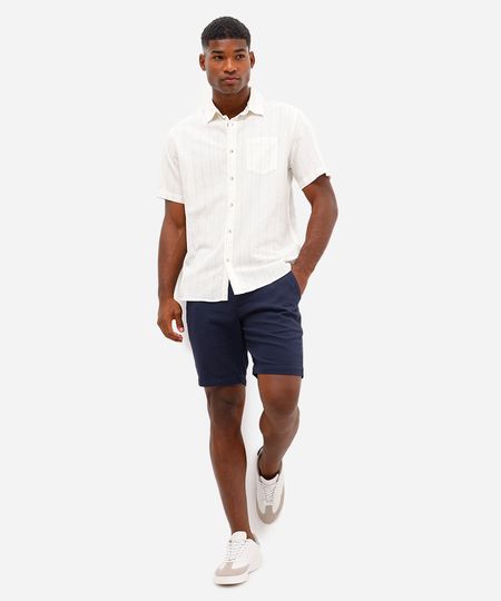 bermuda reta com linho e bolso chino azul 38