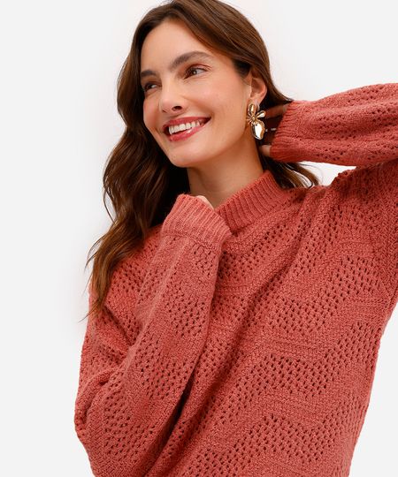 suéter feminino de tricot texturizado rosa P suéter feminino de tricot texturizado rosa P