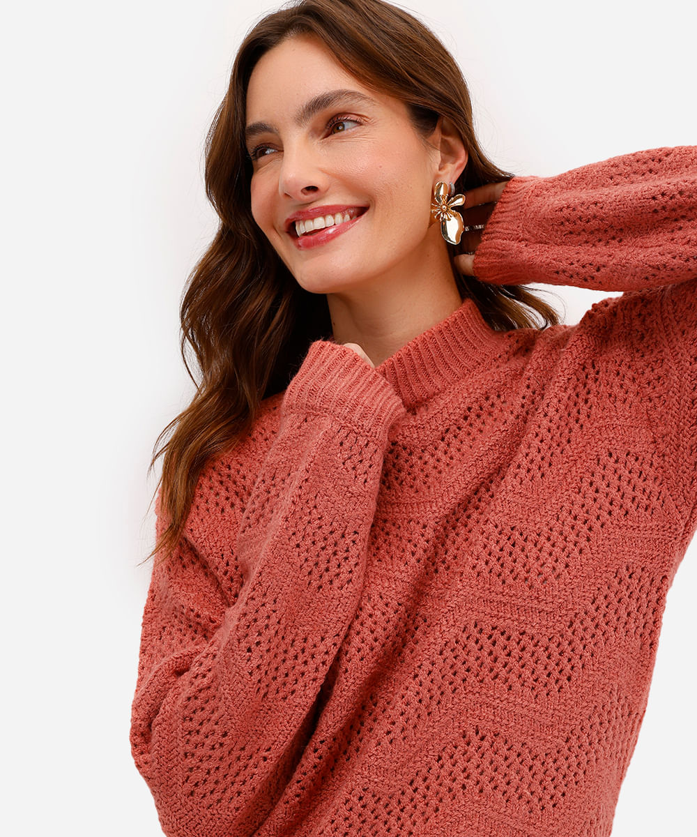 suéter feminino de tricot texturizado rosa