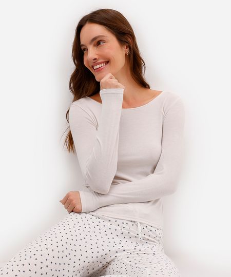 blusa feminina de pijama avulsa manga longa bege M blusa feminina de pijama avulsa manga longa bege M
