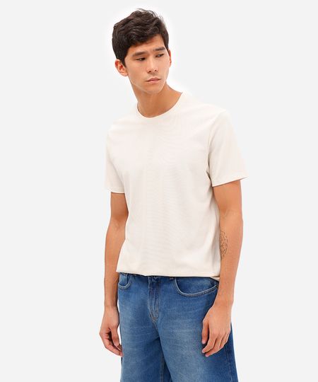 camiseta básica masculina de algodão peruano manga curta bege G