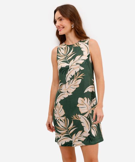 vestido curto feminino de viscose folhagens verde PP vestido curto feminino de viscose folhagens verde PP