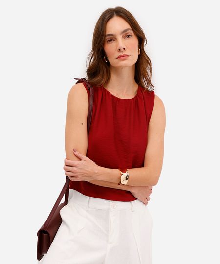 regata feminina com viscose decote franzido vinho PP