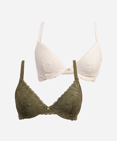 kit de 2 sutiãs triângulo de renda floral com aro colorido 46