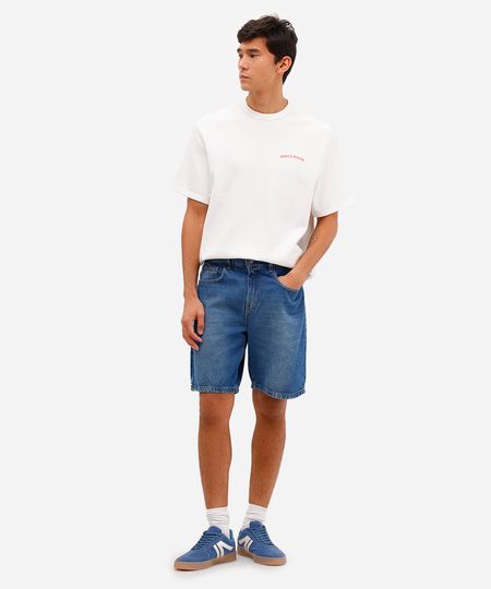 bermuda reta masculina jeans azul 42