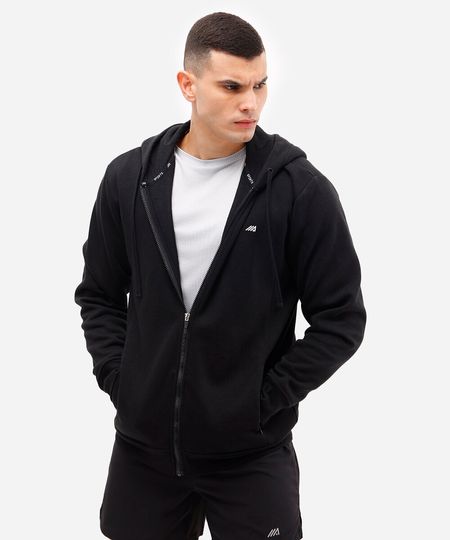 jaqueta de moletom com capuz esportiva ace cinza mescla - preto P