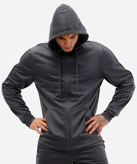 jaqueta com bolsos gola alta com capuz esportiva ace cinza P