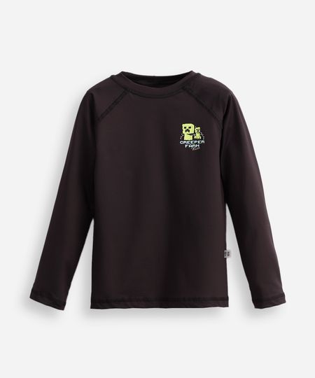 camiseta infantil manga longa proteção uv minecraft preta 6