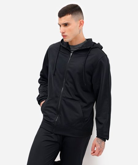 jaqueta com bolsos gola alta com capuz esportiva ace preta P