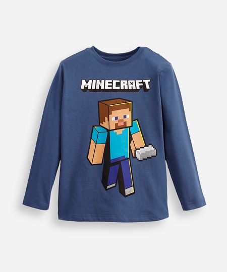 camiseta de algodão infantil minecraft - azul escuro 4 camiseta de algodão infantil minecraft - azul escuro 4