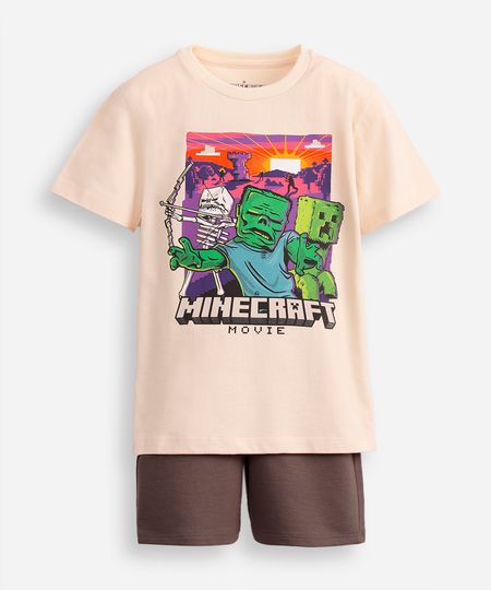 conjunto curto infantil de algodão minecraft bege 12 conjunto curto infantil de algodão minecraft bege 12