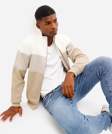 blusa de moletom comfort gola alta - bege P blusa de moletom comfort gola alta - bege P