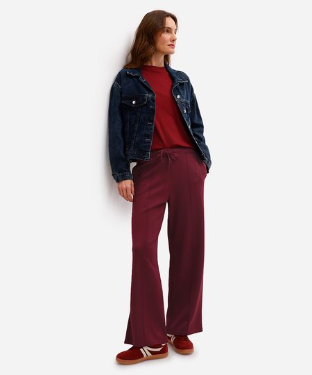calça jogger básica feminina com nervura vinho G calça jogger básica feminina com nervura vinho G