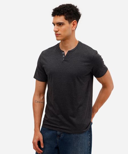 camiseta básica manga curta gola portuguesa - cinza mescla escuro PP camiseta básica manga curta gola portuguesa - cinza mescla escuro PP