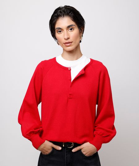 suéter feminino de tricot manga bufante mindset vermelho M