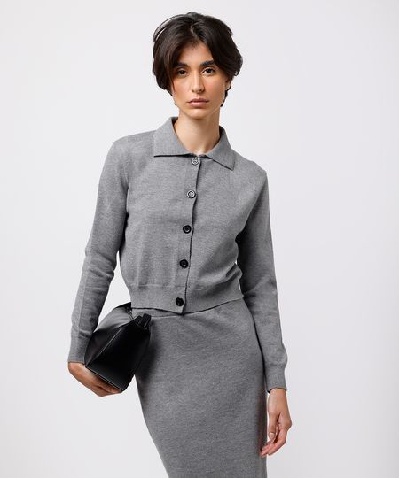 cardigan feminino de tricot mindset cinza G