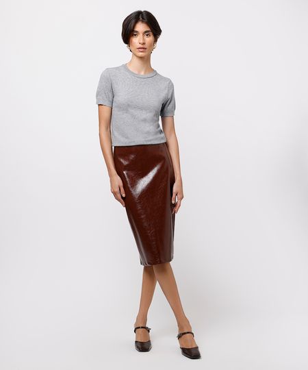 saia reta feminina de poliuretano mindset marrom 38 saia reta feminina de poliuretano mindset marrom 38