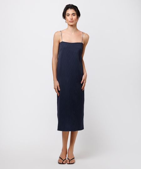 vestido midi feminino alça fina listrado mindset azul PP