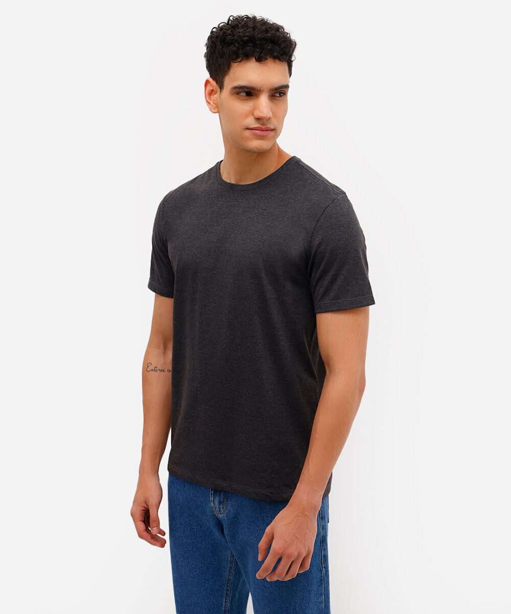 camiseta básica de algodão manga curta cinza
