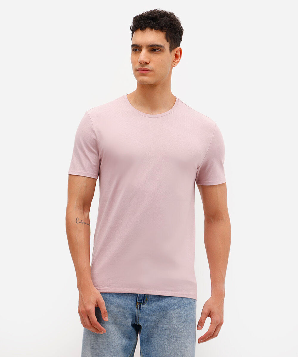 camiseta slim básica manga curta rosa