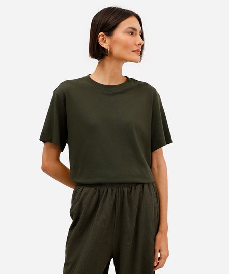 camiseta feminina de algodão peruano básica verde G