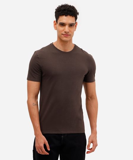 camiseta slim básica manga curta - marrom PP