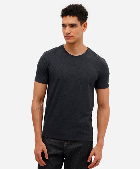 camiseta slim básica manga curta cinza G