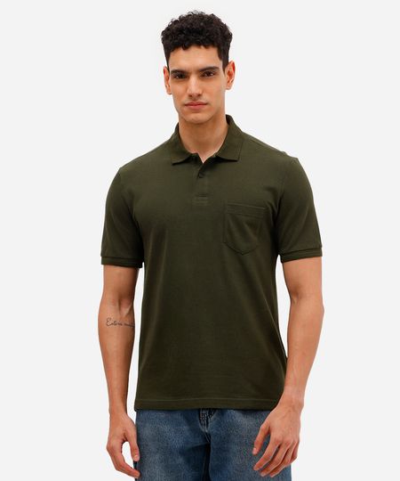 polo básica tradicional piquet com bolso verde M